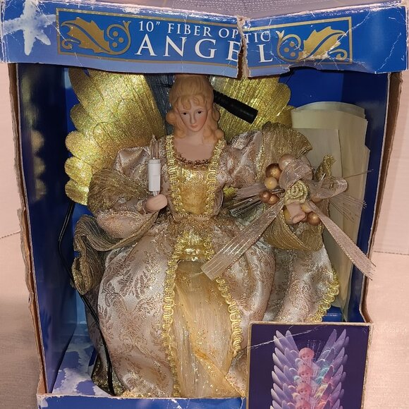 Vintage Fiber Optic 10" Christmas Holiday Angel Topper Royal Gold Colors Change - Picture 1 of 3